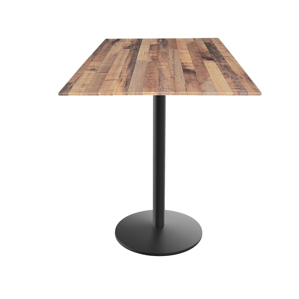42 Tall OD214 Black Table Base w22 Diameter foot and 32x32 Square Rustic Top, IndoorOutdoor